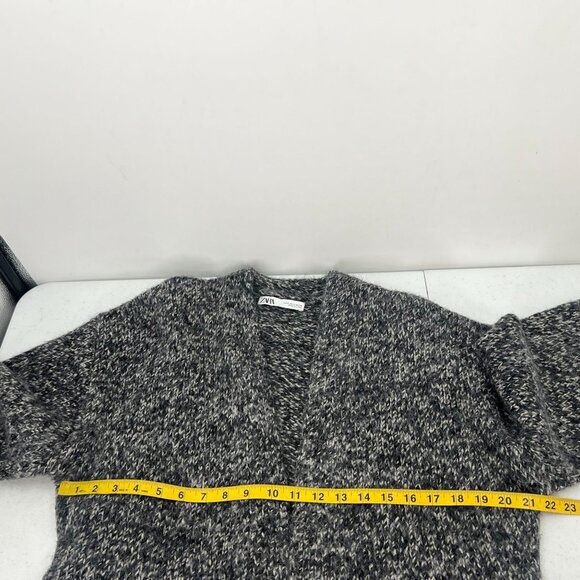 ZARA S Alpaca Blend Belted Cardigan Gray Marled Knit Fuzzy Cozy Wrap - Picture 5 of 9